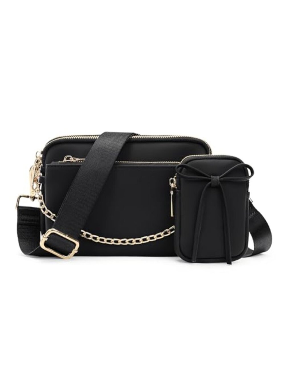 UTO 3-in-1 Multipurpose Crossbody Shoulder Purse with Gold-Tone Chain & Nylon